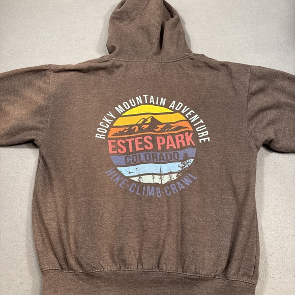 SWEATSHIRT HOODED Estes Park Colorado Rocky Unisex LARGE‎ Full Zip Grey Pocket - Picture 9 of 11